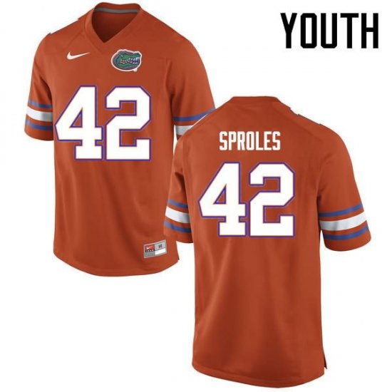 Youth Florida Gators #42 Nick Sproles NCAA Nike Orange Authentic Stitched College Football Jersey EED4662FR